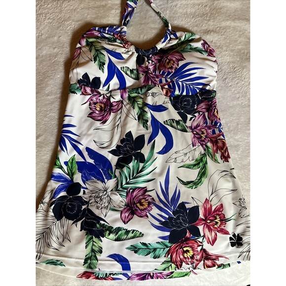 Hapari Tropic Sport Tankini Top Womens Small Green Tropical Floral Halter Swim - Picture 1 of 9